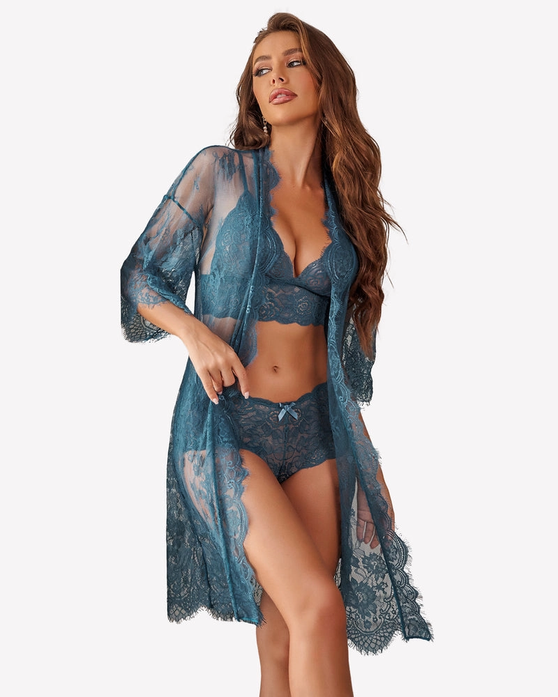 3 Piece Bra and Panty Sets with Robe