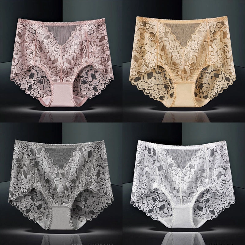 4-Pack Sexy Lace Flower See-Though Hollow Panties