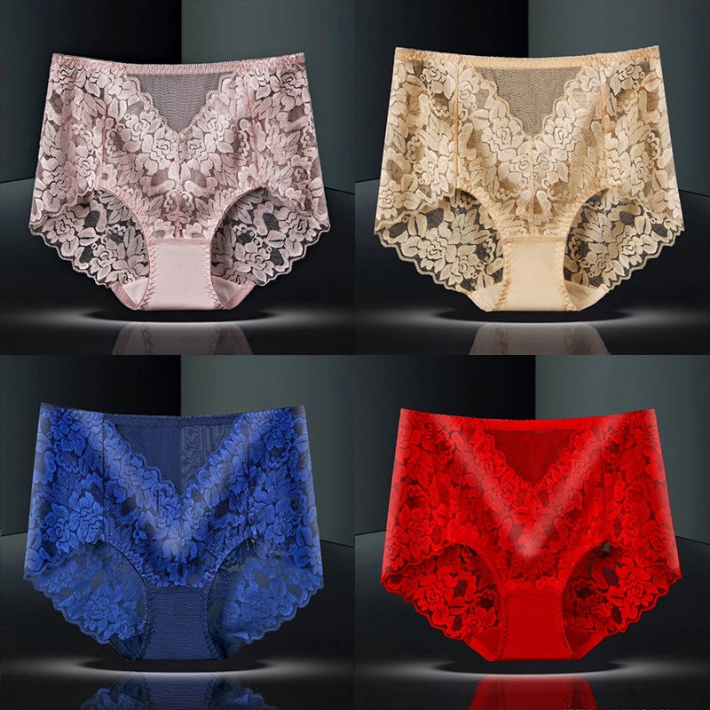 4-Pack Sexy Lace Flower See-Though Hollow Panties