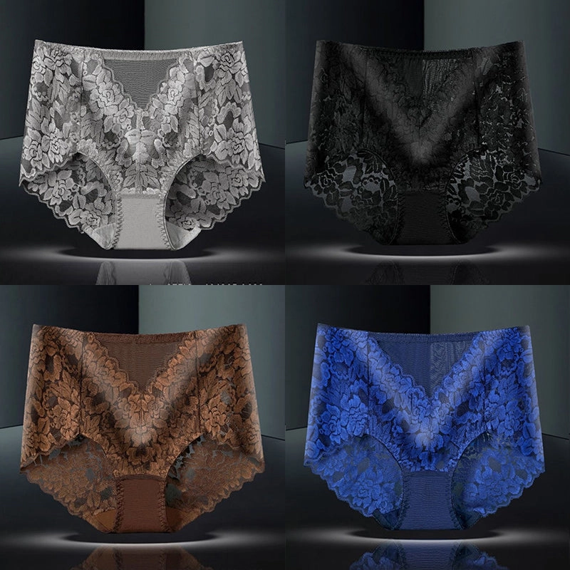 4-Pack Sexy Lace Flower See-Though Hollow Panties