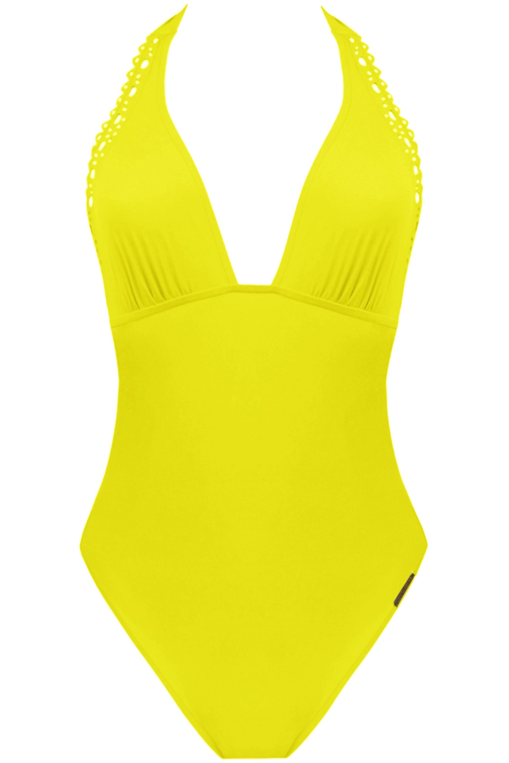 Ajourage Couture Plunging Back Halter Yellow Swimsuit