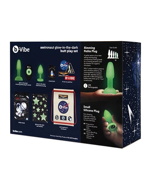 B-vibe Asstronaut Vibrating Butt Plug Set - Glow In The Dark