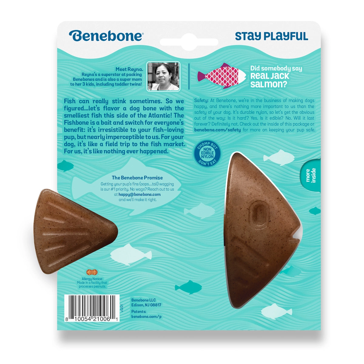 Benebone Fishbone Durable Dog Chew Toy, Real Fish