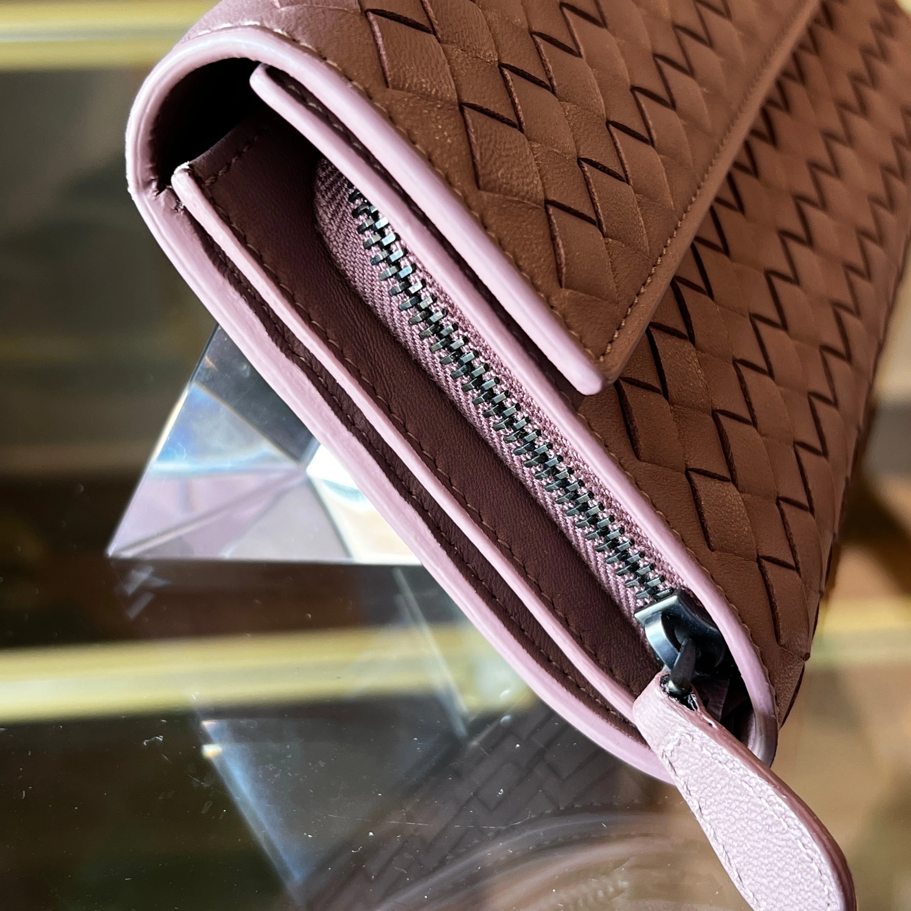 BOTTEGA VENETA Pink Intrecciato Long Wallet
