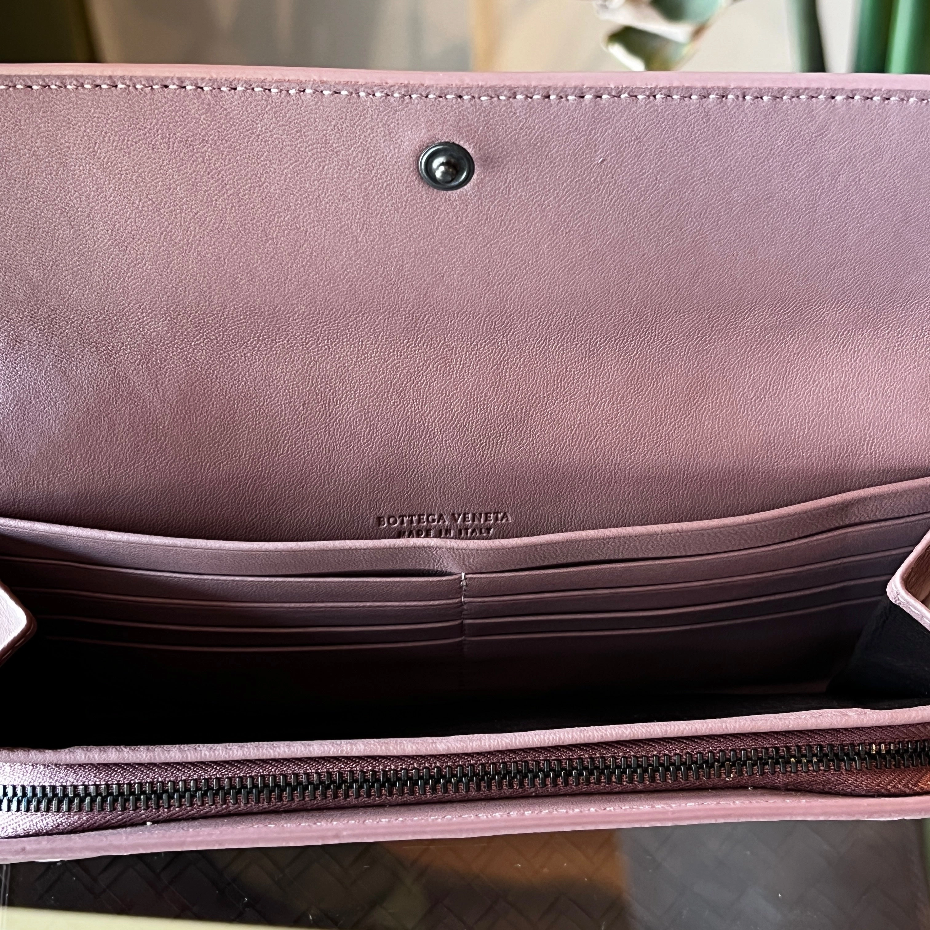 BOTTEGA VENETA Pink Intrecciato Long Wallet