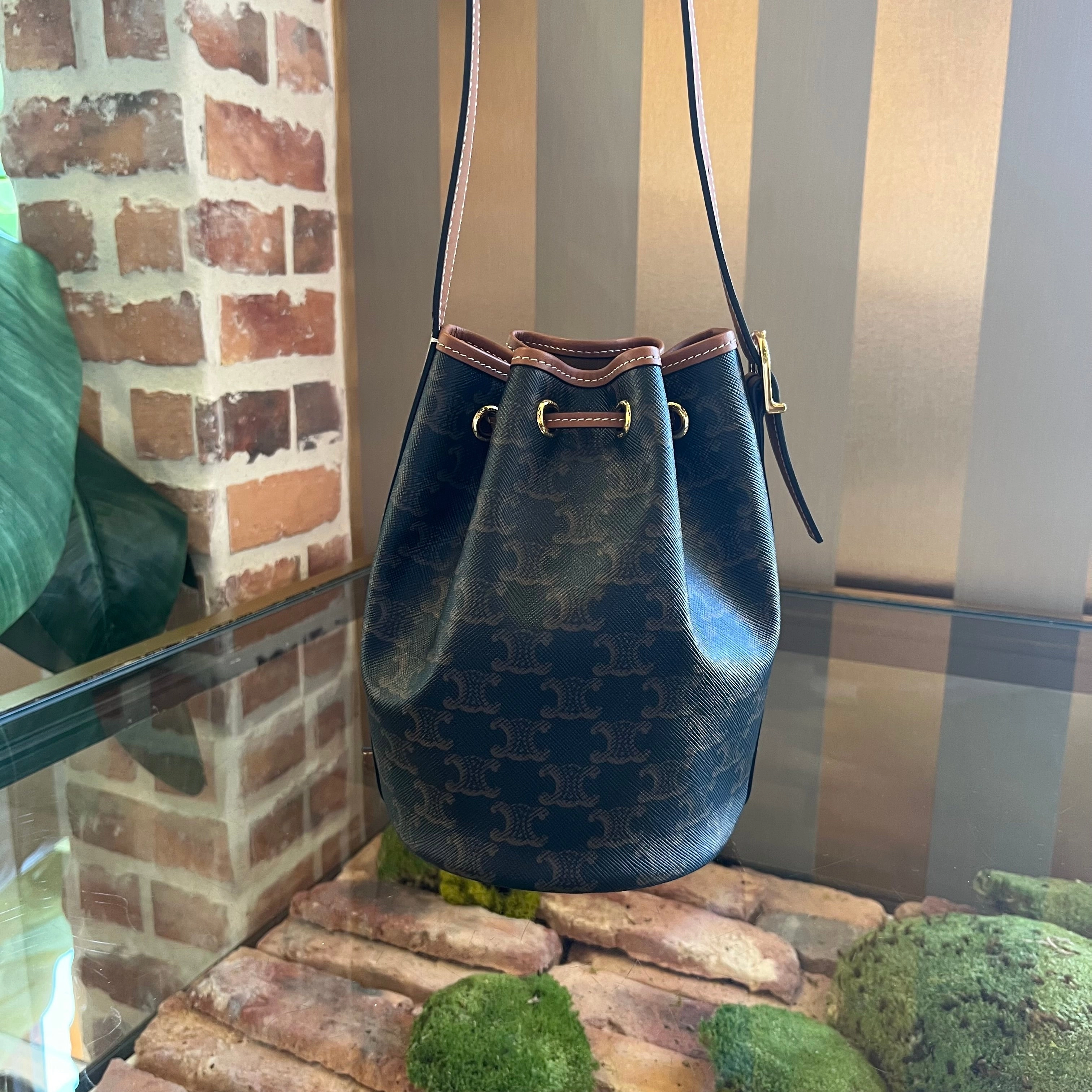 CELINE Triomphe Drawstring Small Bucket Bag