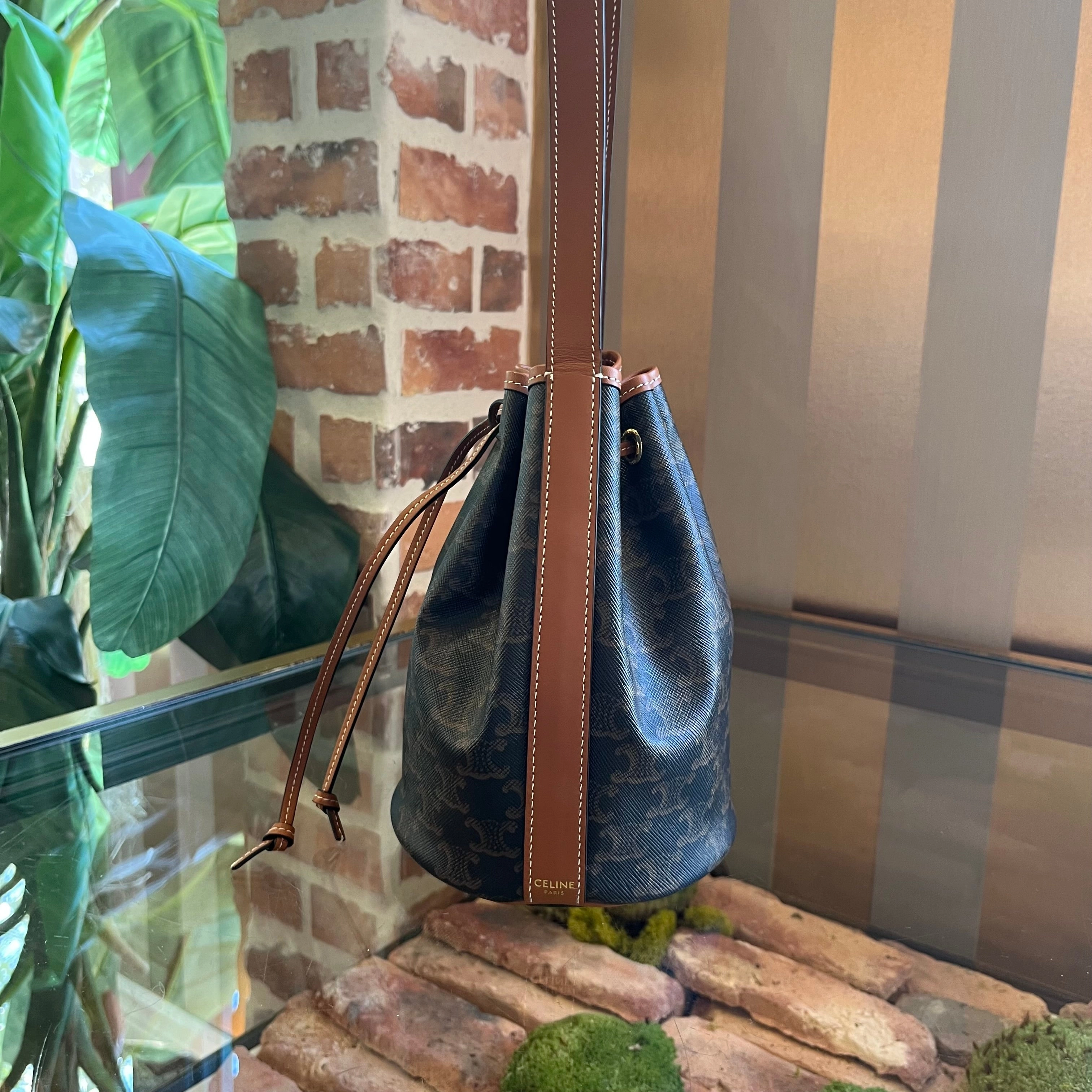 CELINE Triomphe Drawstring Small Bucket Bag
