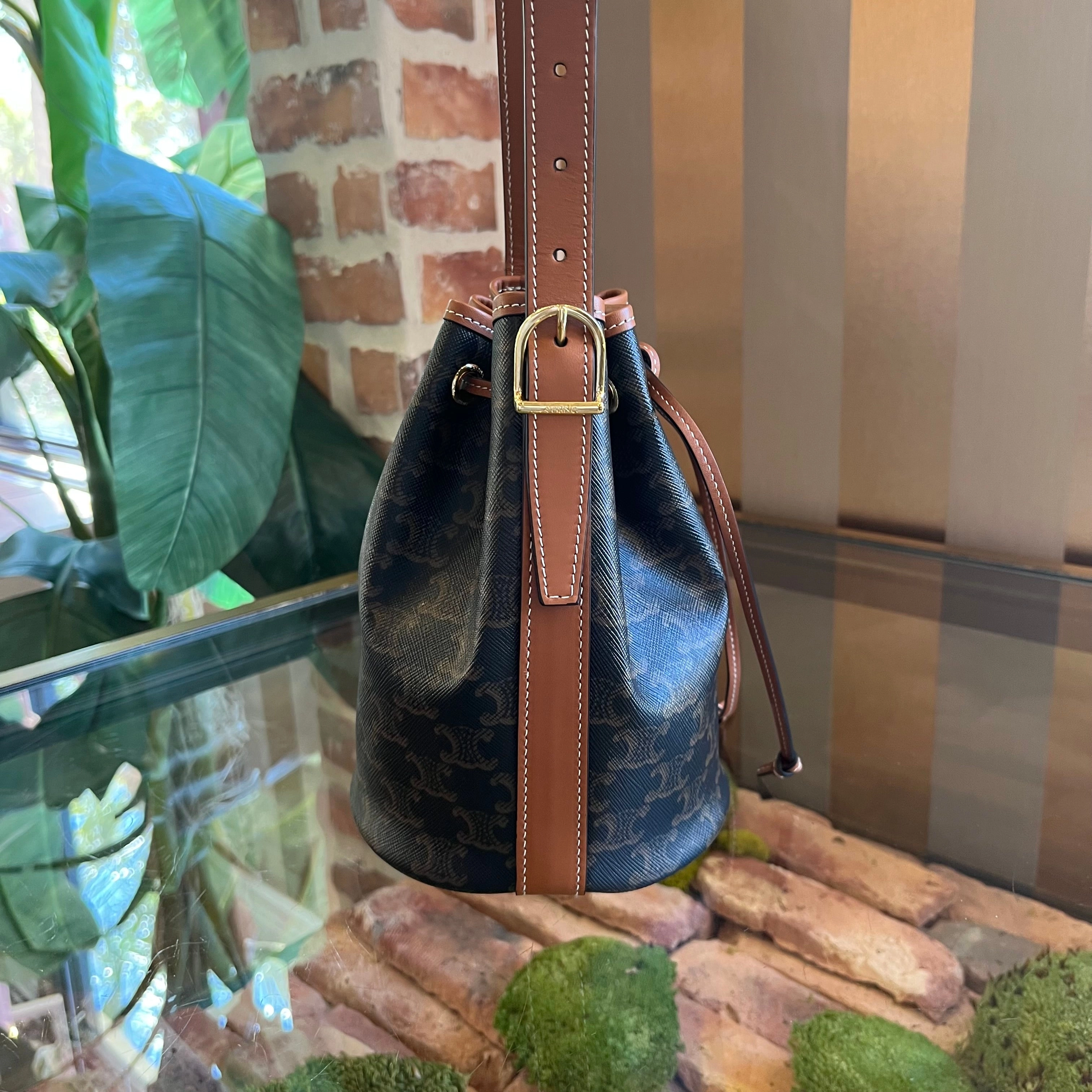 CELINE Triomphe Drawstring Small Bucket Bag