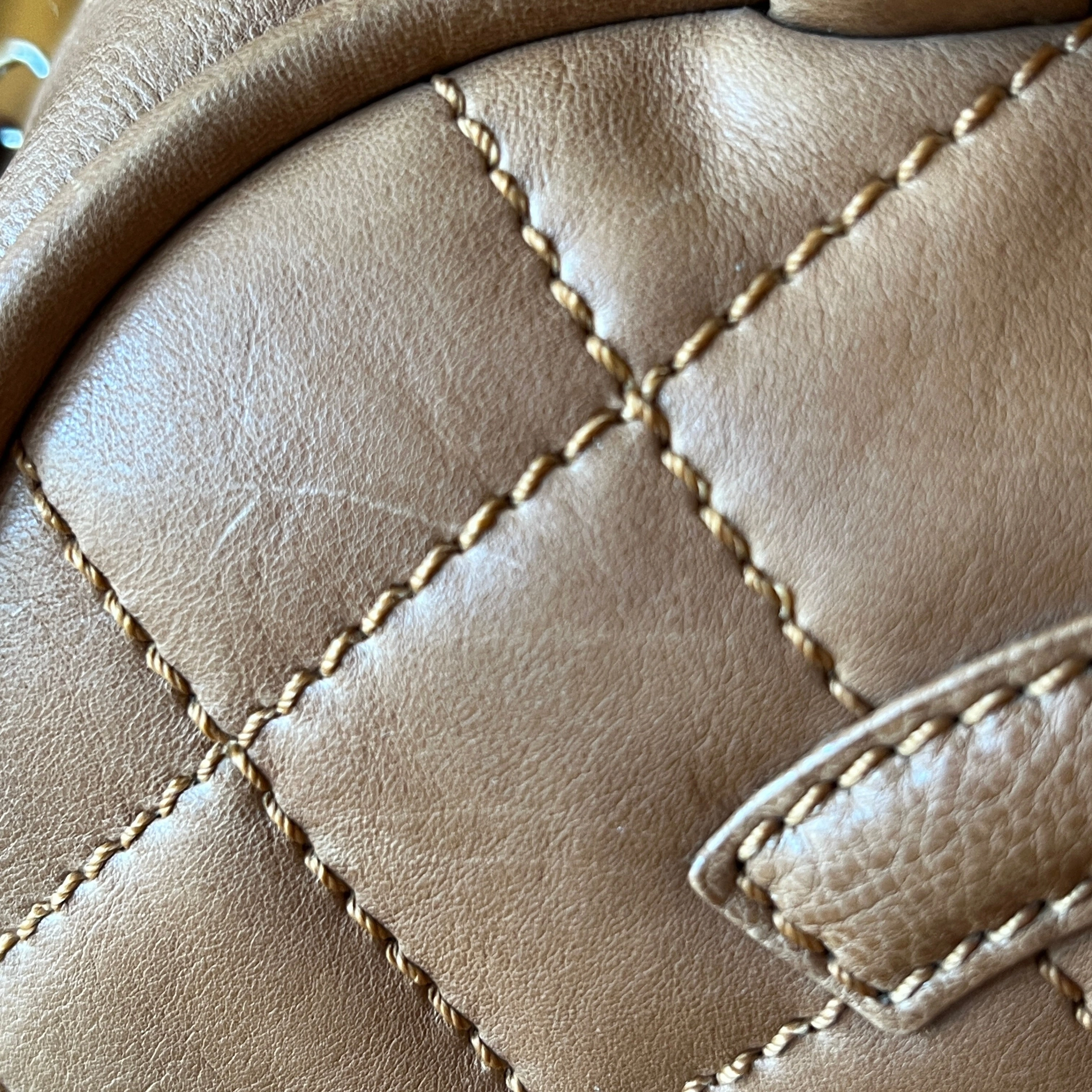 CHANEL Brown Calfskin Quilted Small Bowler Bag