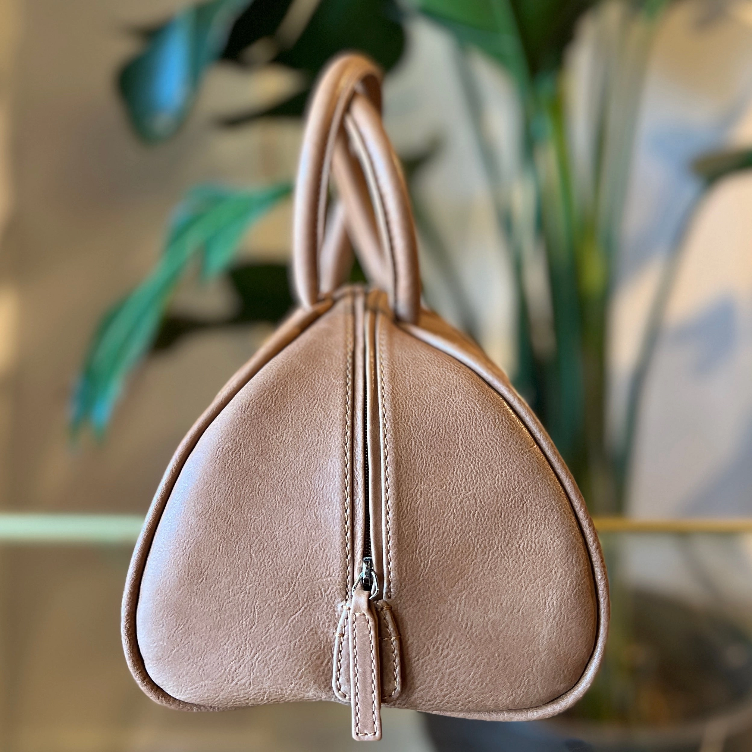 CHANEL Brown Calfskin Quilted Small Bowler Bag