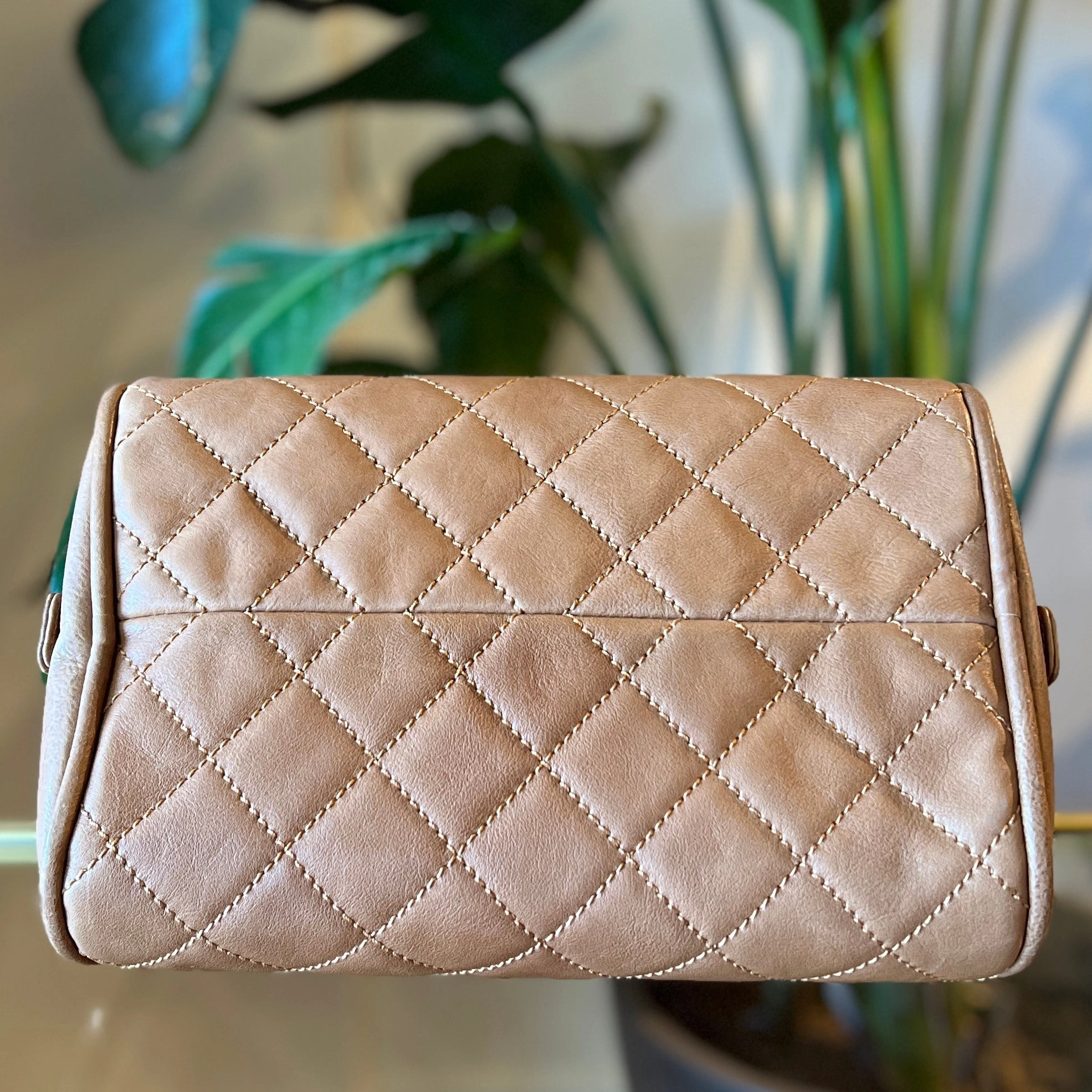 CHANEL Brown Calfskin Quilted Small Bowler Bag