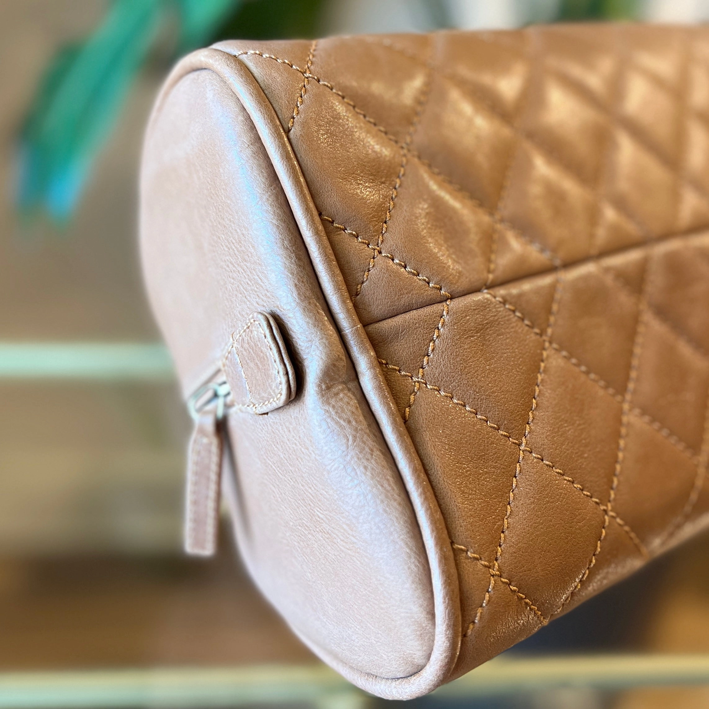 CHANEL Brown Calfskin Quilted Small Bowler Bag