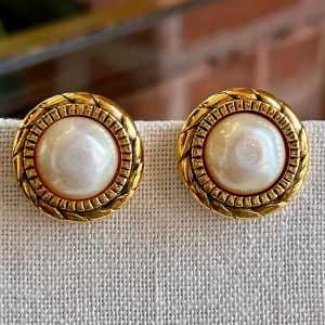 CHANEL Faux Pearl Gold Vintage Clip On Earrings