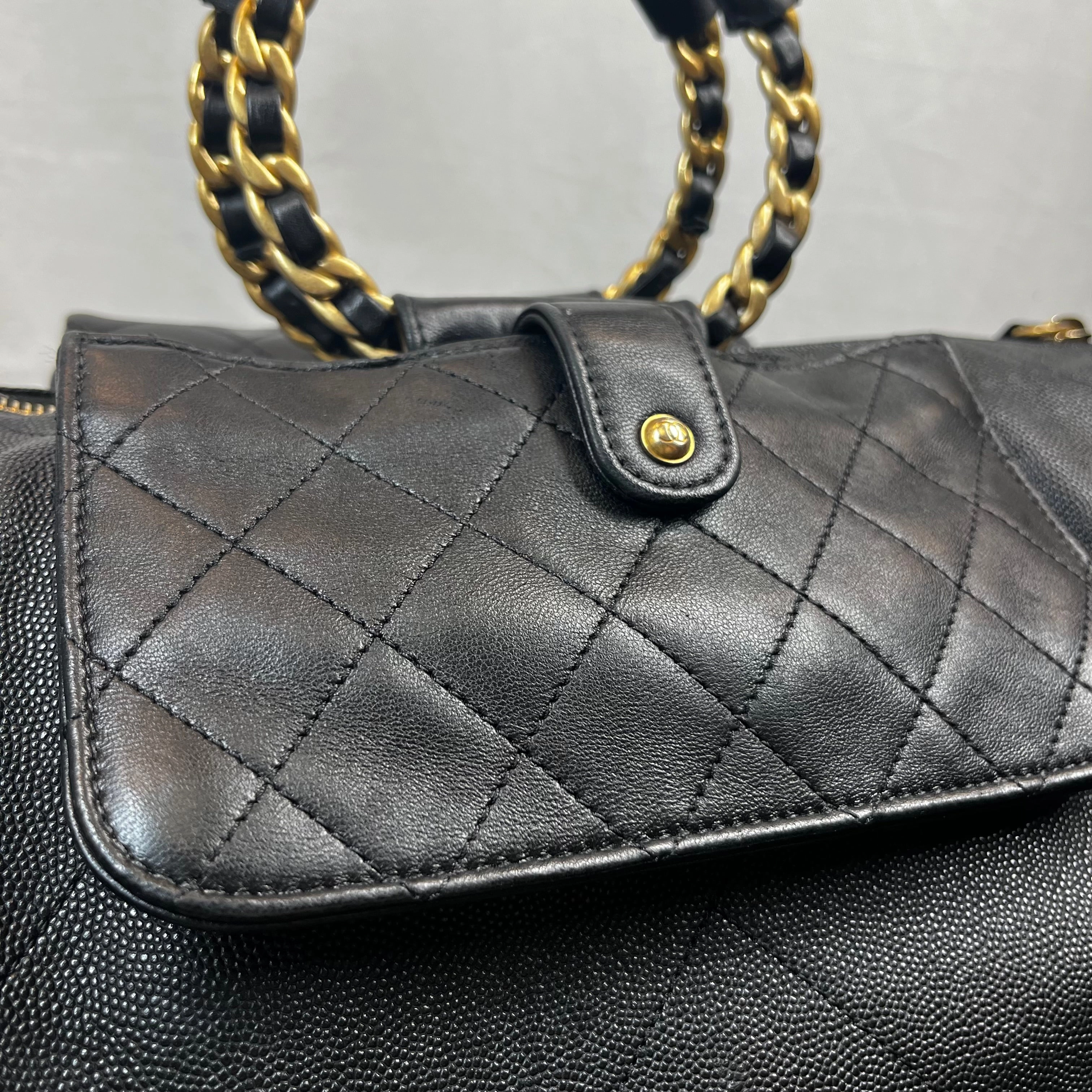 CHANEL In The Loop Black Caviar Lambskin Quilted Satchel