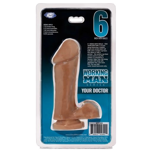 Cloud 9 Working Man 6 inches Medium Skin Tone Tan Dildo with Balls Your Doctor.