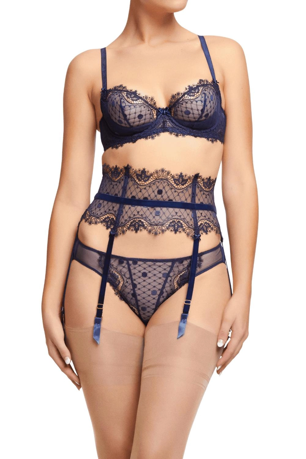 Dita Von Teese Vedette High Waisted Suspender Belt Navy