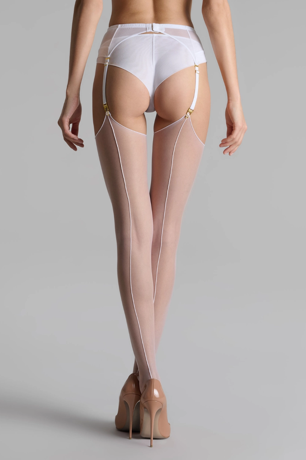 Double Seam Cut & Curled Stockings White