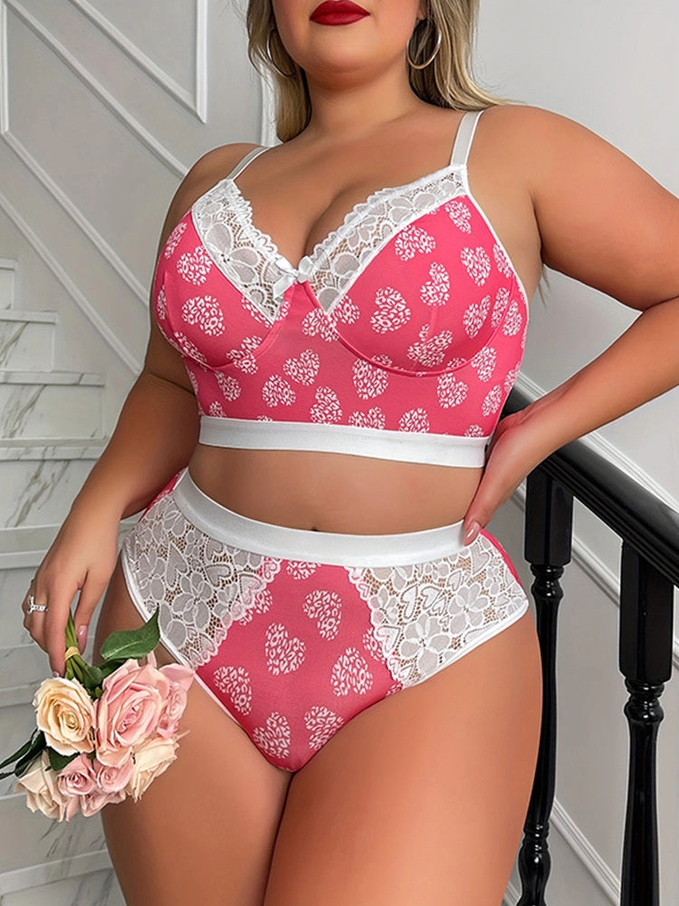 Elegant Pink Lace Floral Wireless Lingerie Set