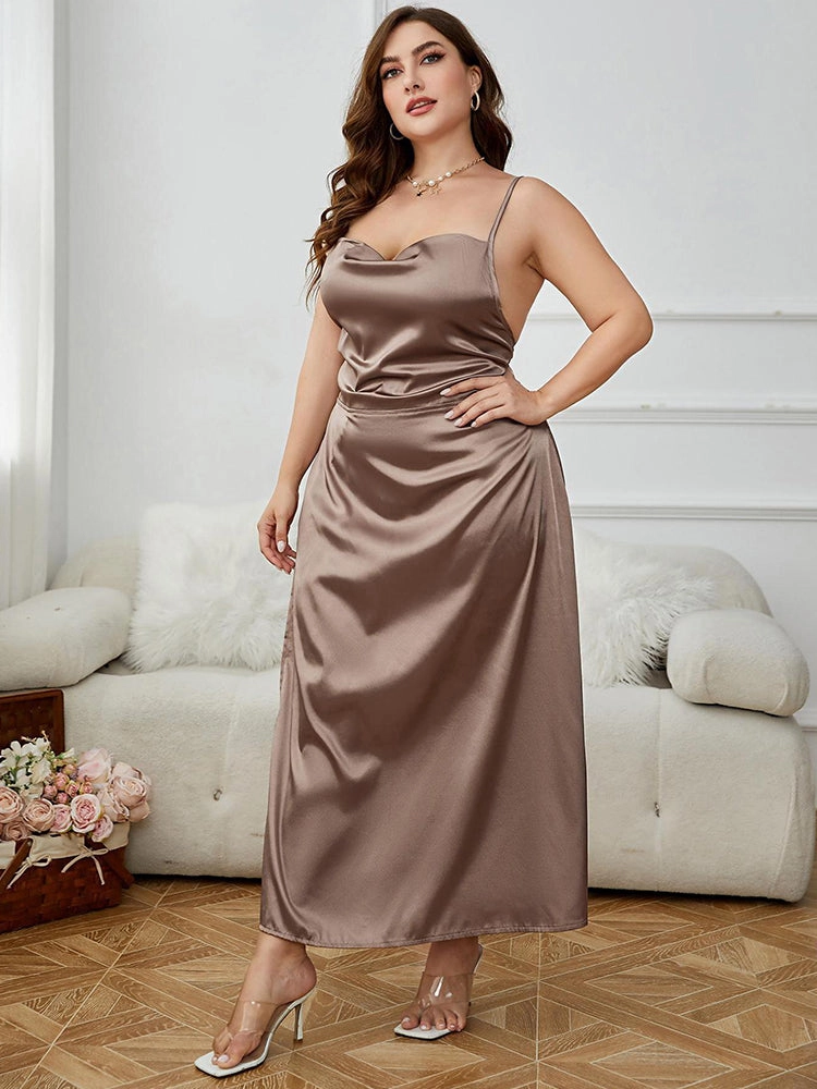 Elegant Satin Maxi Nightdress with Side Slit