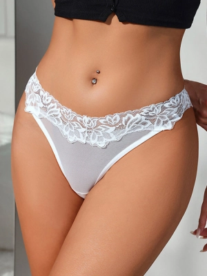 Elegant Sexy Low-Rise Lace Trim Thong