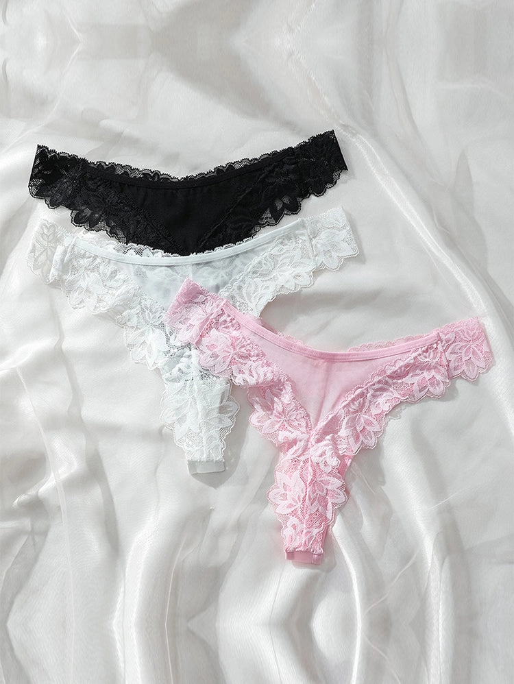 Elegant Sexy Low-Rise Lace Trim Thong