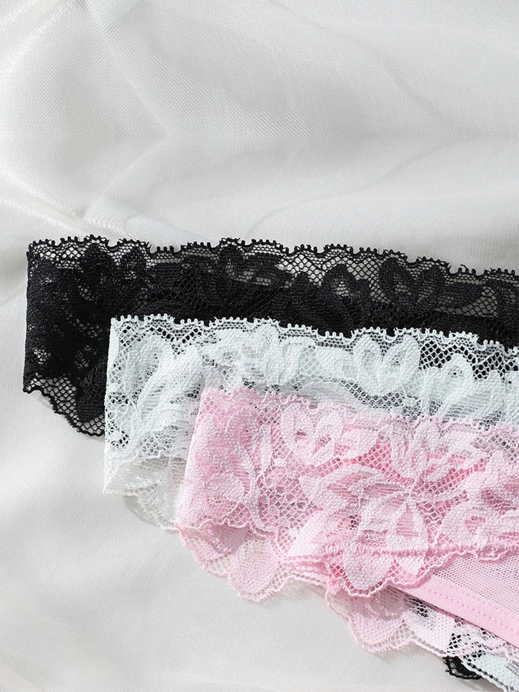 Elegant Sexy Low-Rise Lace Trim Thong