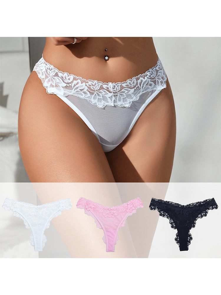 Elegant Sexy Low-Rise Lace Trim Thong