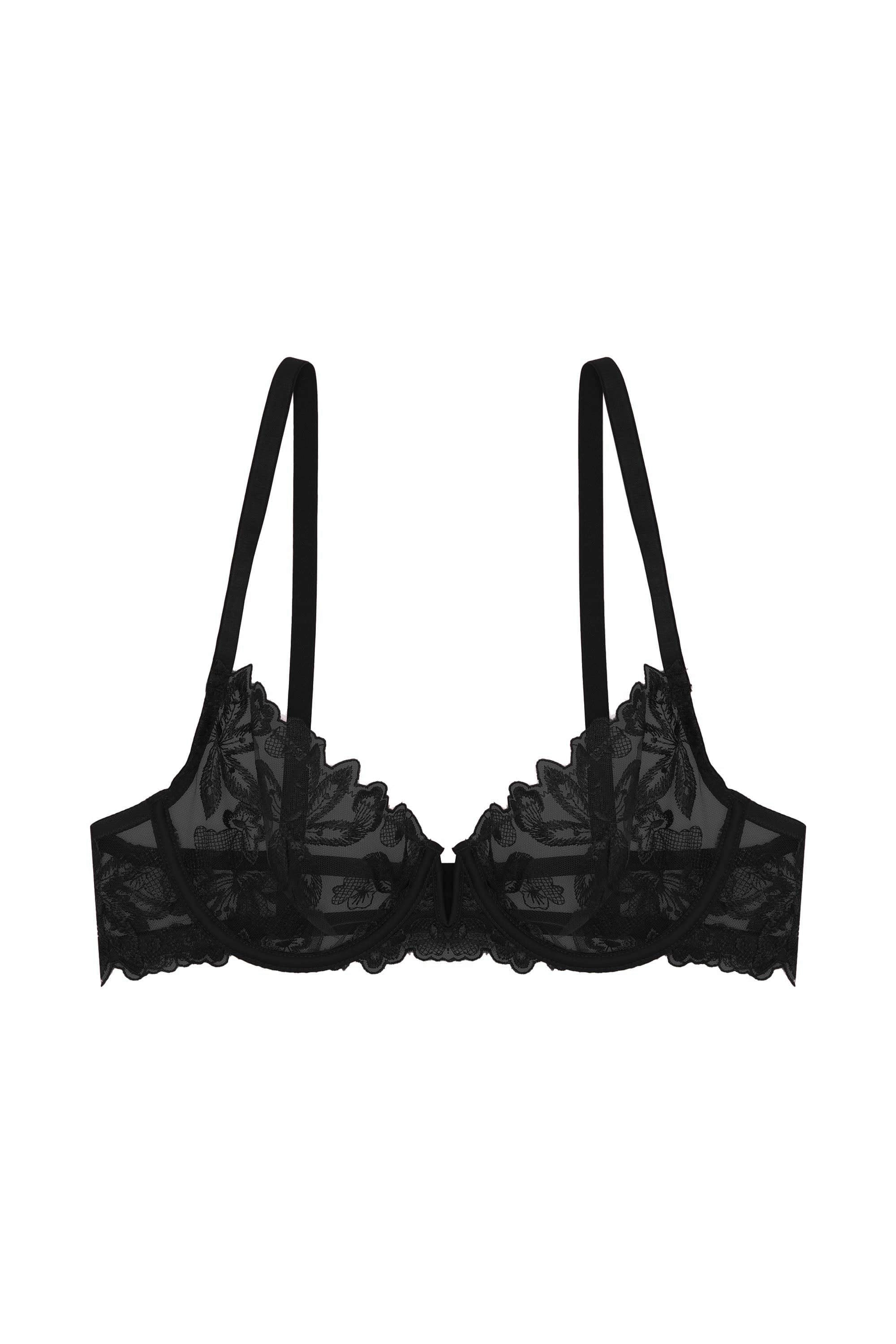 Eva Black Graphic Embroidery Balconette Bra