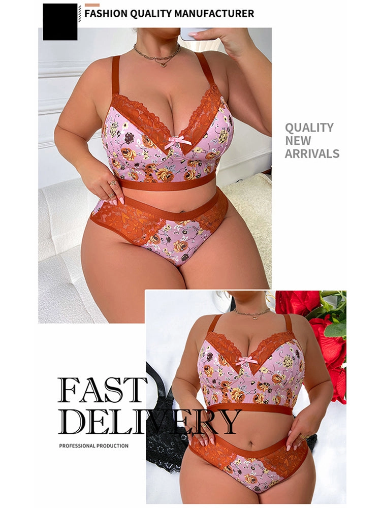 Floral Lace Trim Bra & Panty Lingerie Set