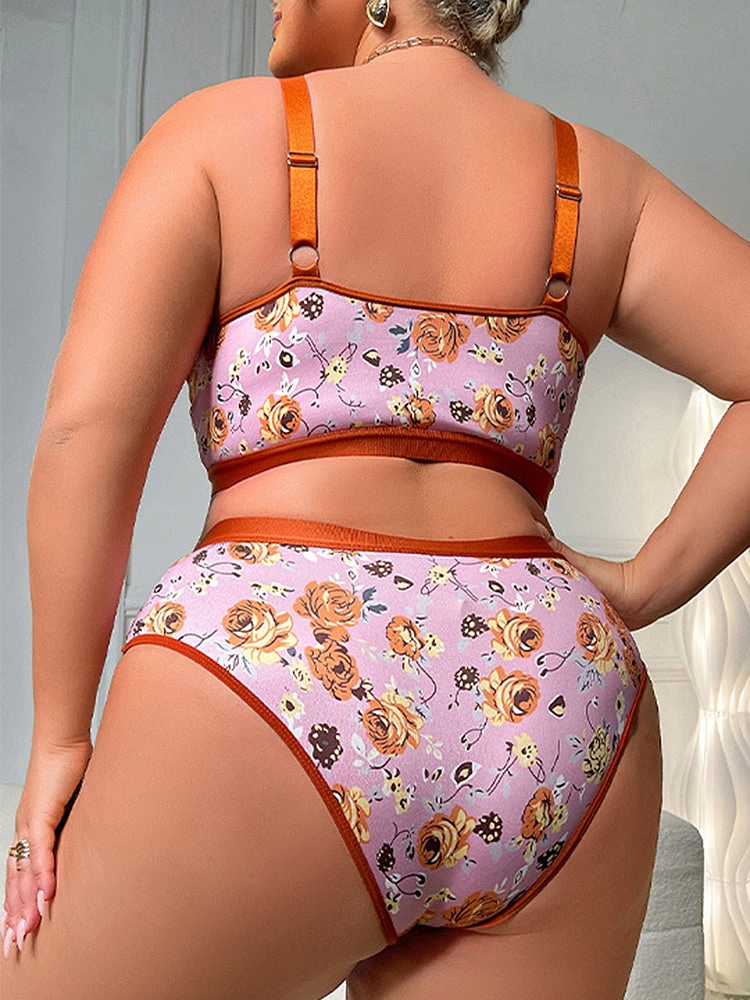 Floral Lace Trim Bra & Panty Lingerie Set