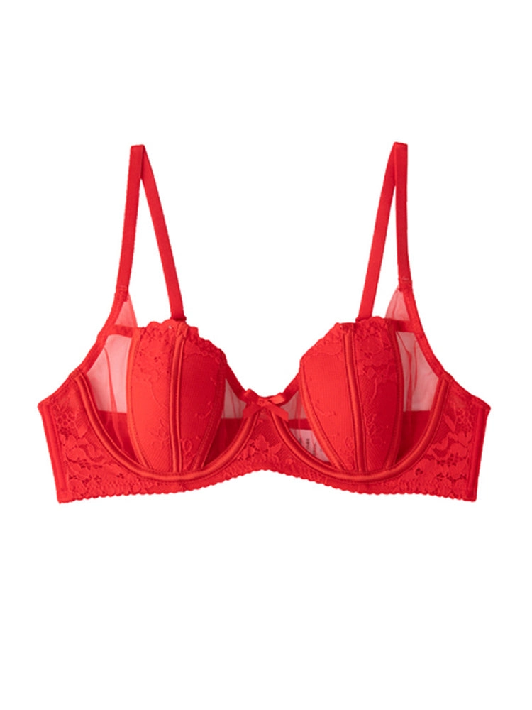 French Style Sexy Lace Thin Gathered Minimizer Bra