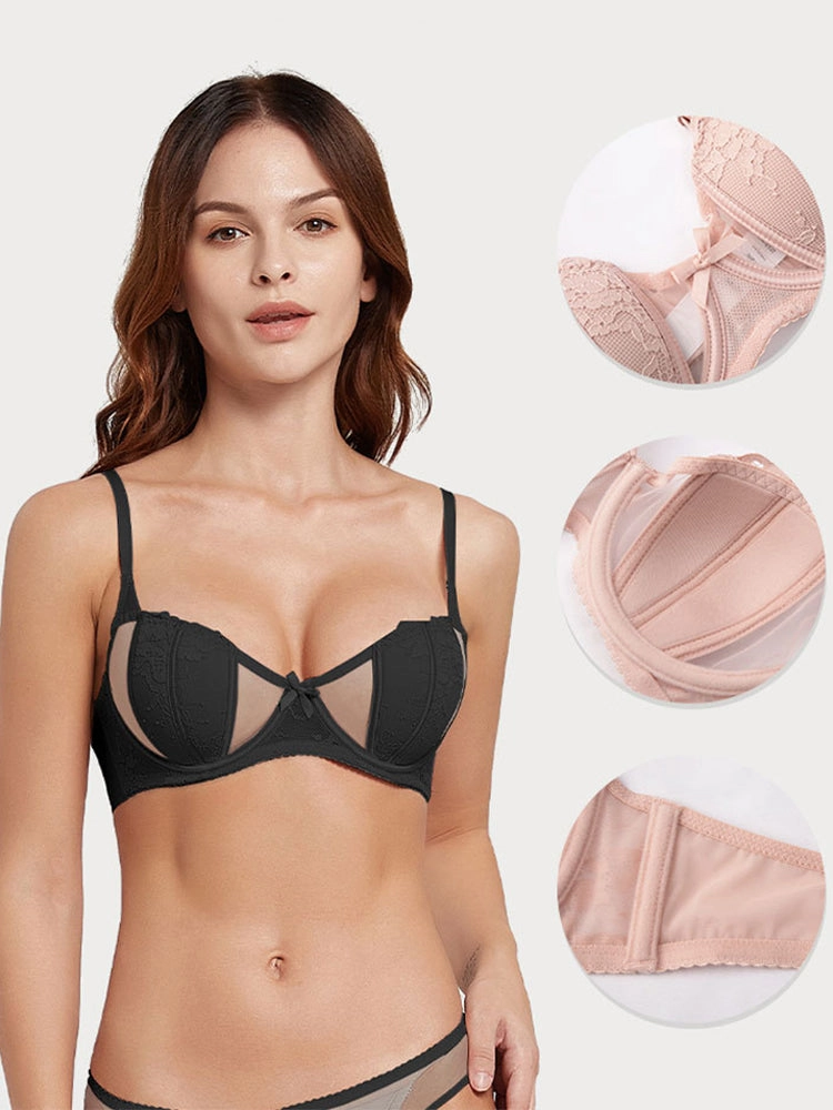 French Style Sexy Lace Thin Gathered Minimizer Bra