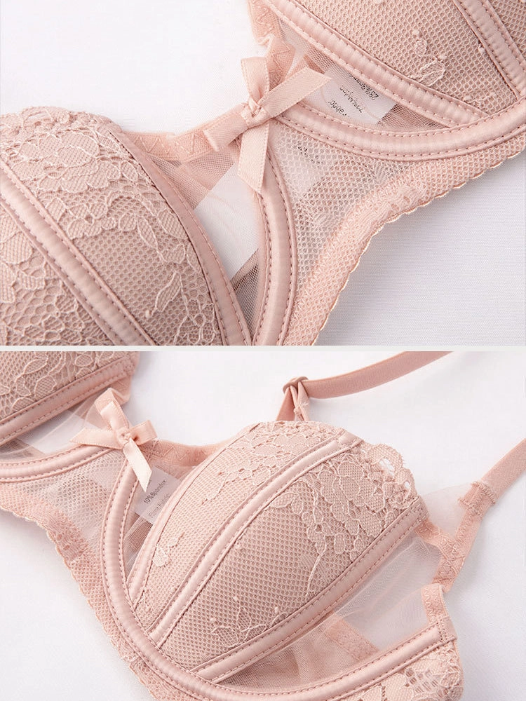 French Style Sexy Lace Thin Gathered Minimizer Bra