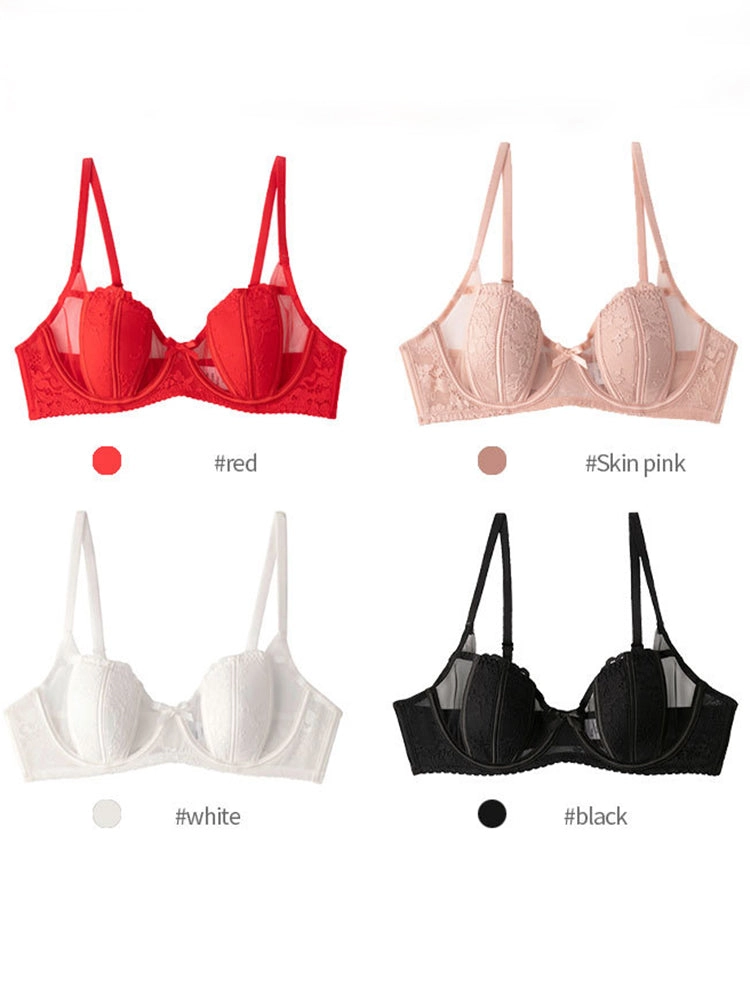 French Style Sexy Lace Thin Gathered Minimizer Bra