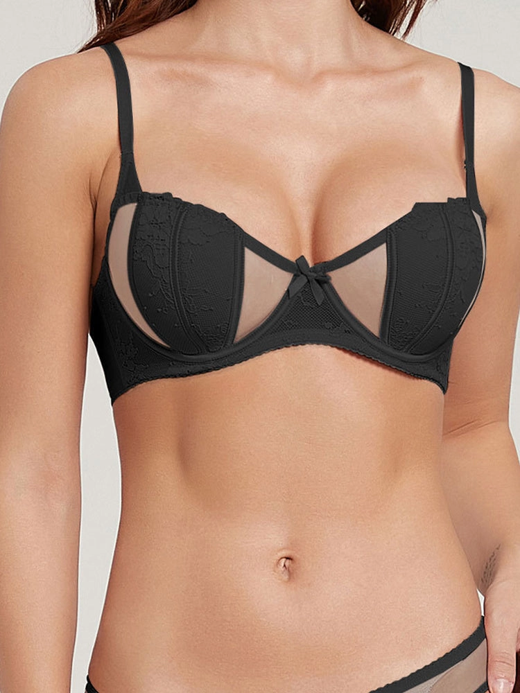 French Style Sexy Lace Thin Gathered Minimizer Bra