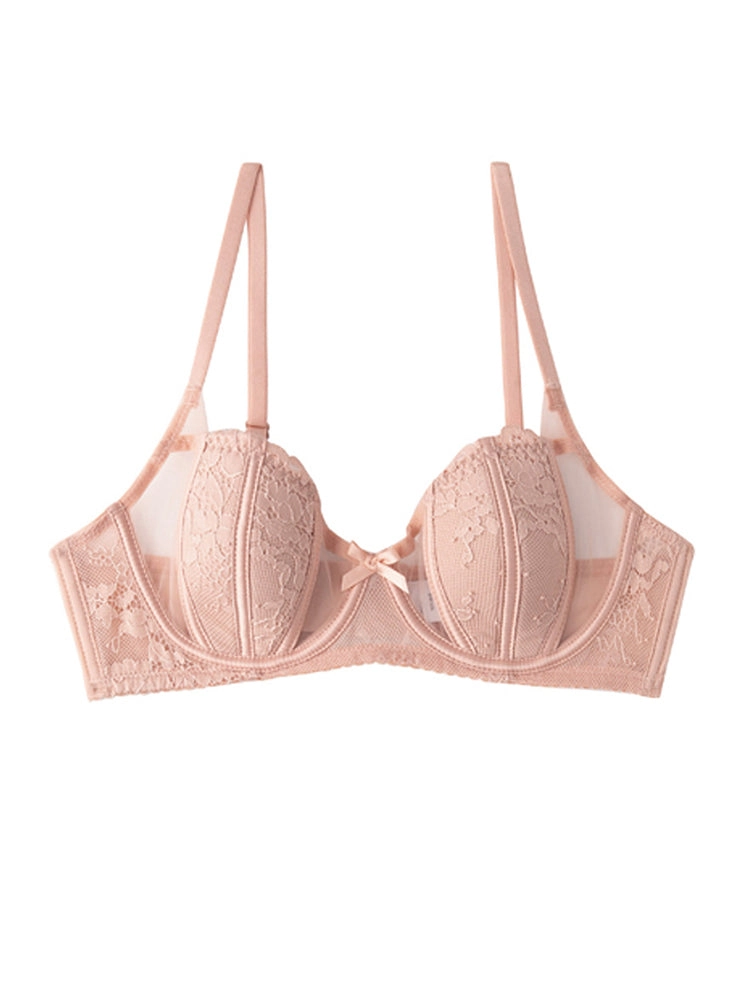 French Style Sexy Lace Thin Gathered Minimizer Bra