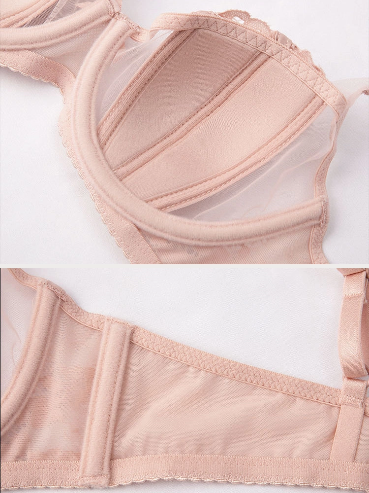 French Style Sexy Lace Thin Gathered Minimizer Bra
