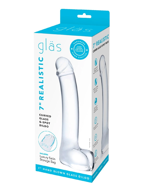 Gläs Realistic Curved Clear Glass G-Spot Dildo 17.8 cm