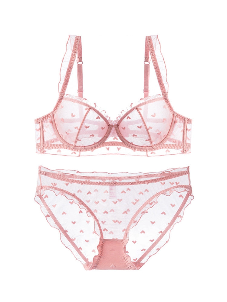 Lace Sheer Sexy Demi Cup Bra Lingerie Set