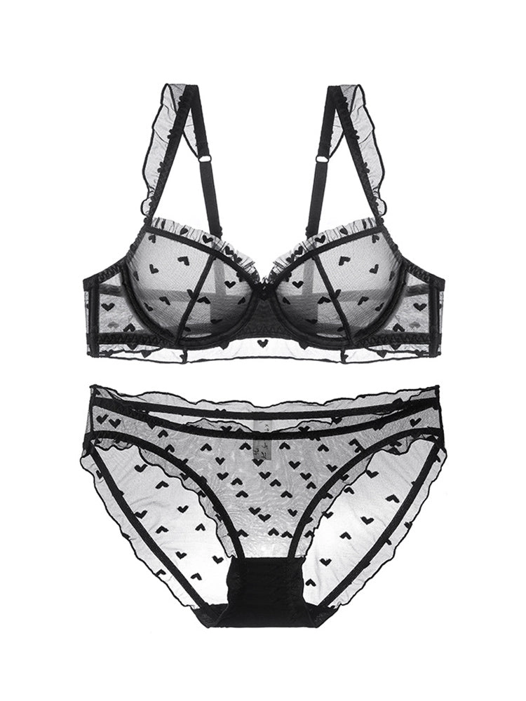 Lace Sheer Sexy Demi Cup Bra Lingerie Set