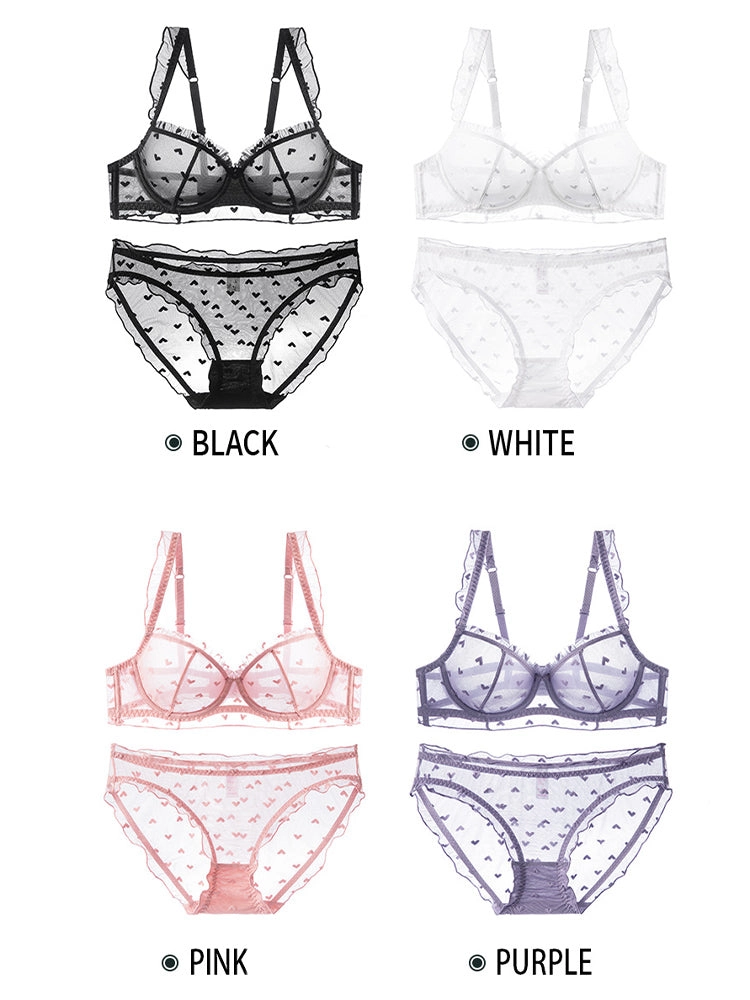 Lace Sheer Sexy Demi Cup Bra Lingerie Set