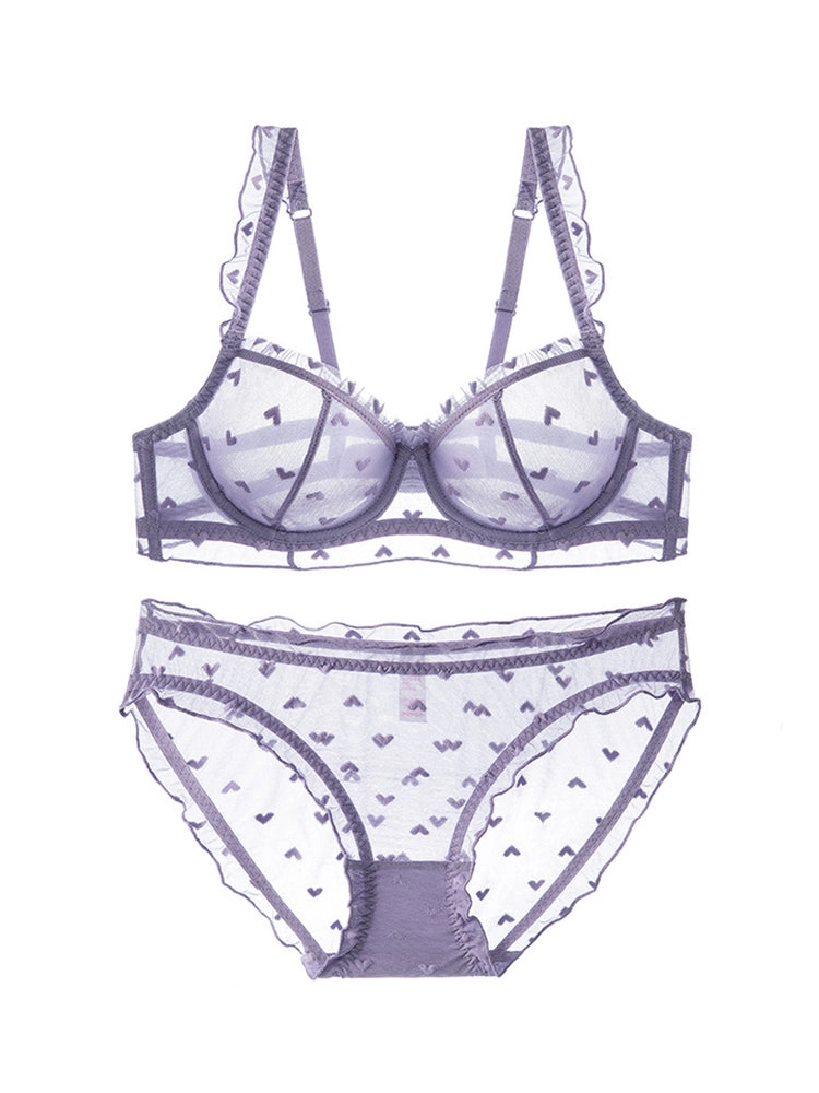 Lace Sheer Sexy Demi Cup Bra Lingerie Set