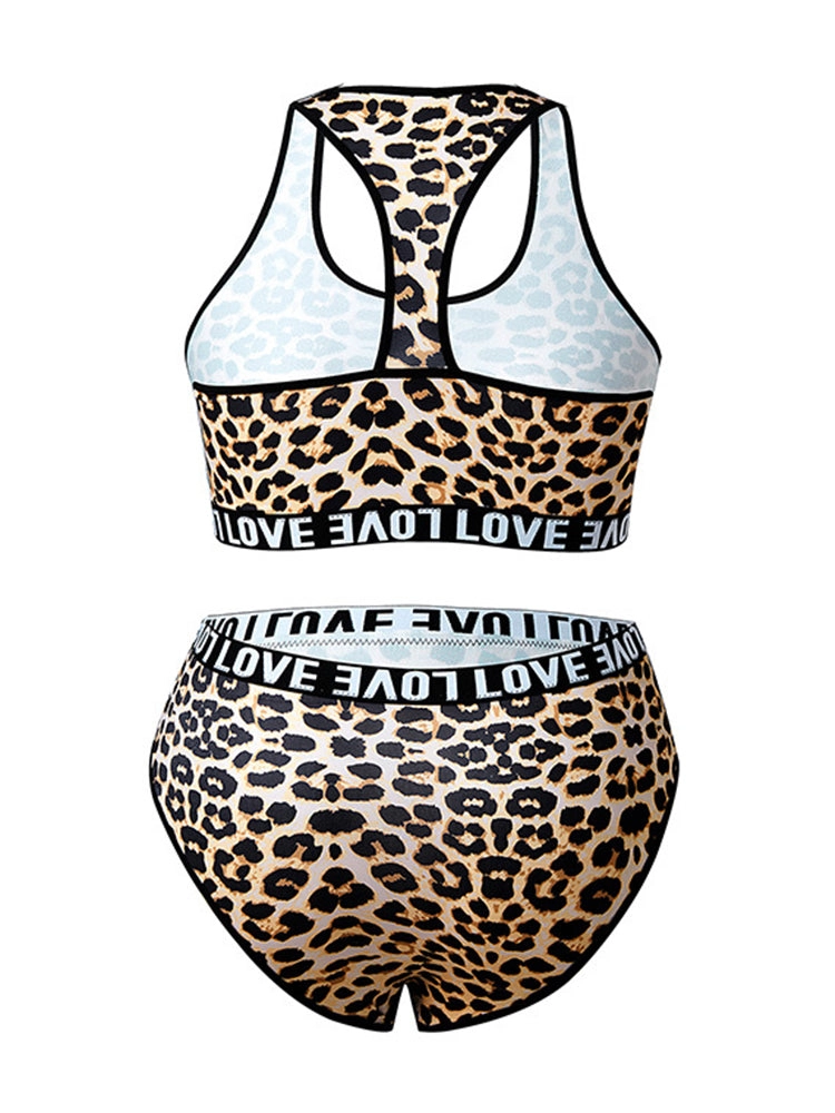 Leopard Print Sports Bra and High-Waisted Brief Set