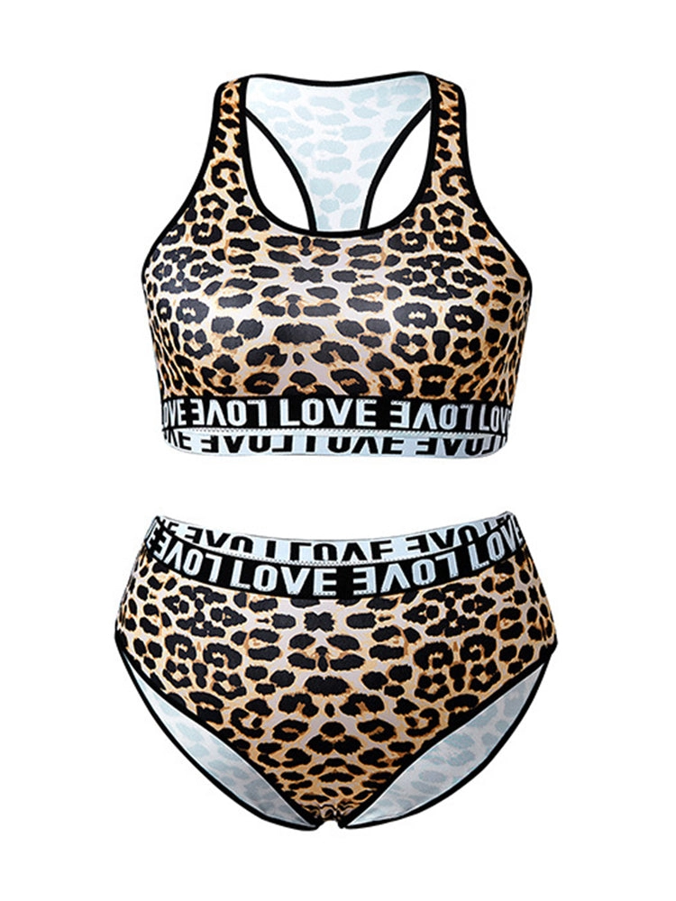 Leopard Print Sports Bra and High-Waisted Brief Set