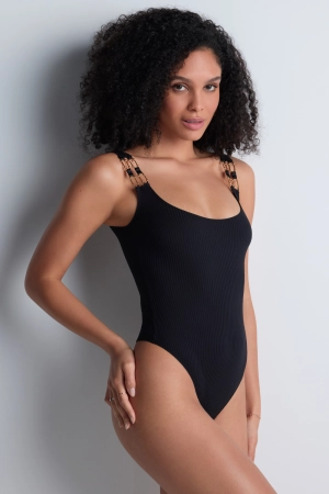 Les Bodys Ribbed Knit Bodysuit in Black