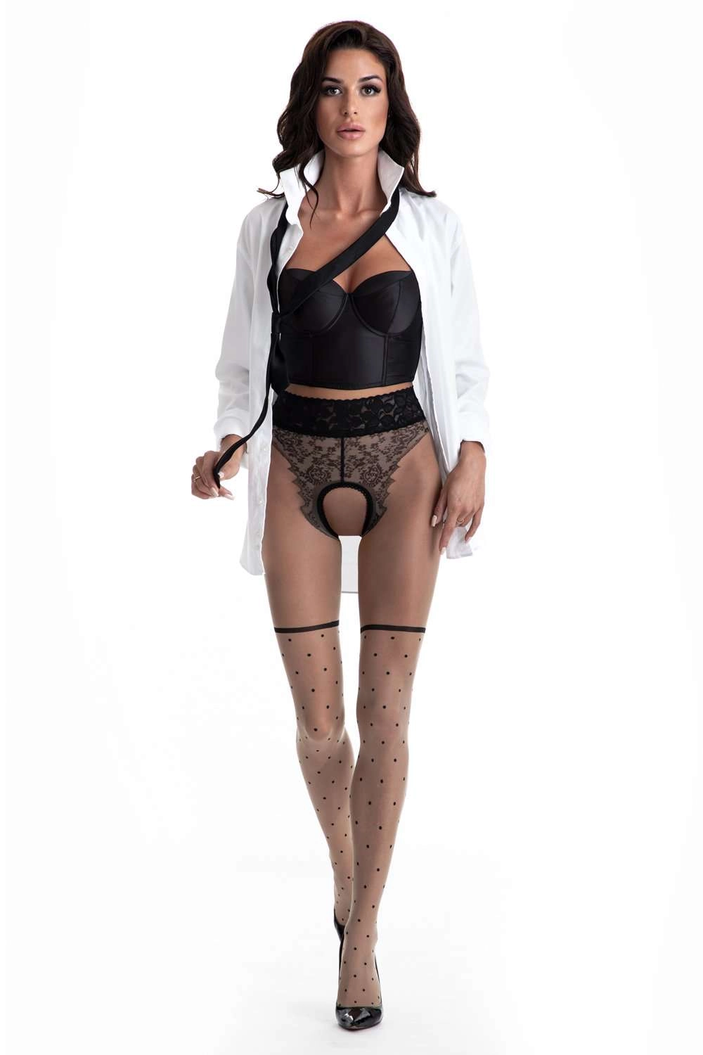 Lolita Crotchless Tights Beige/Black 30 Denier