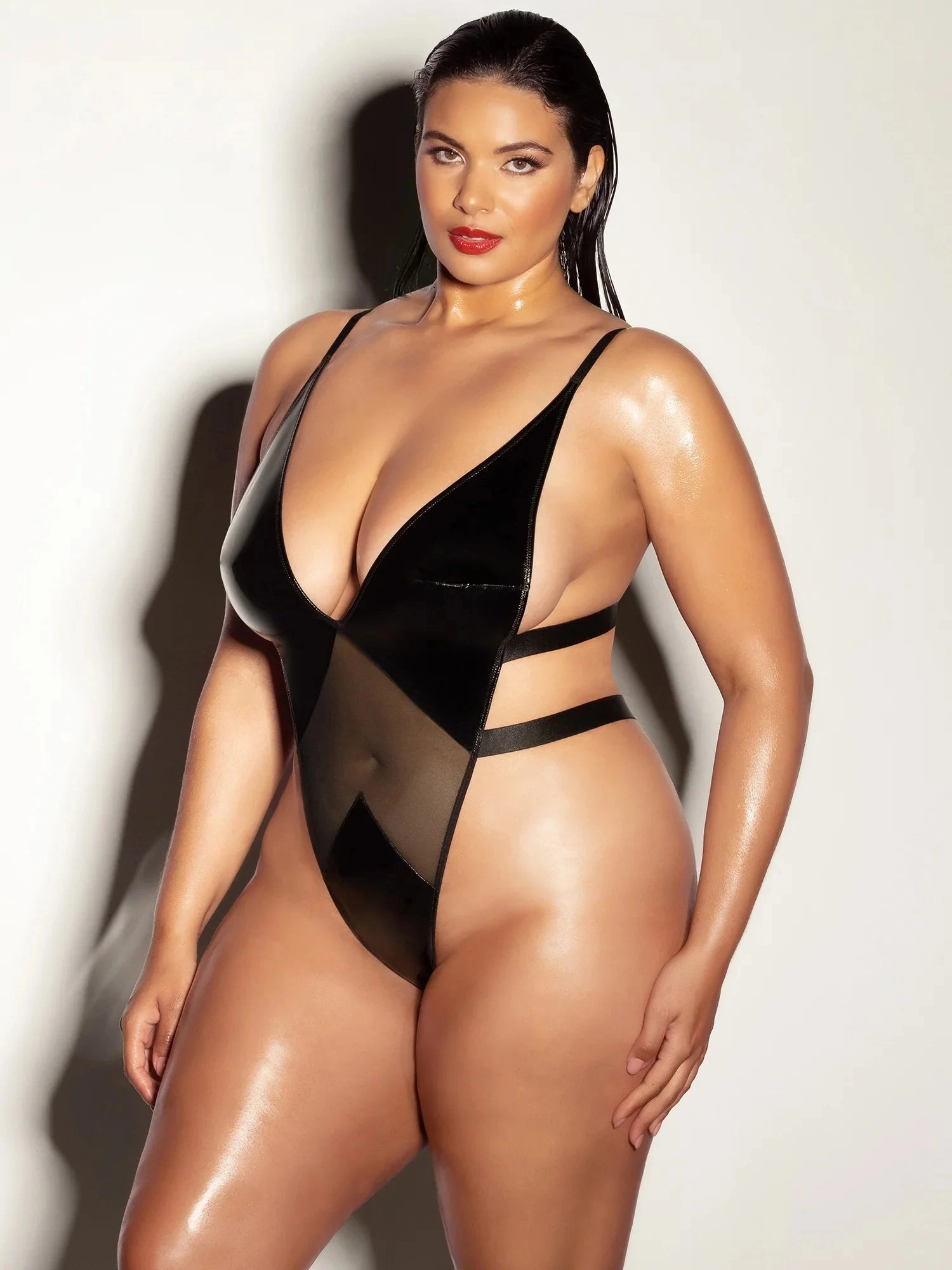 Oh la la Cheri Curvy Limitless Teddy Vinyl Black