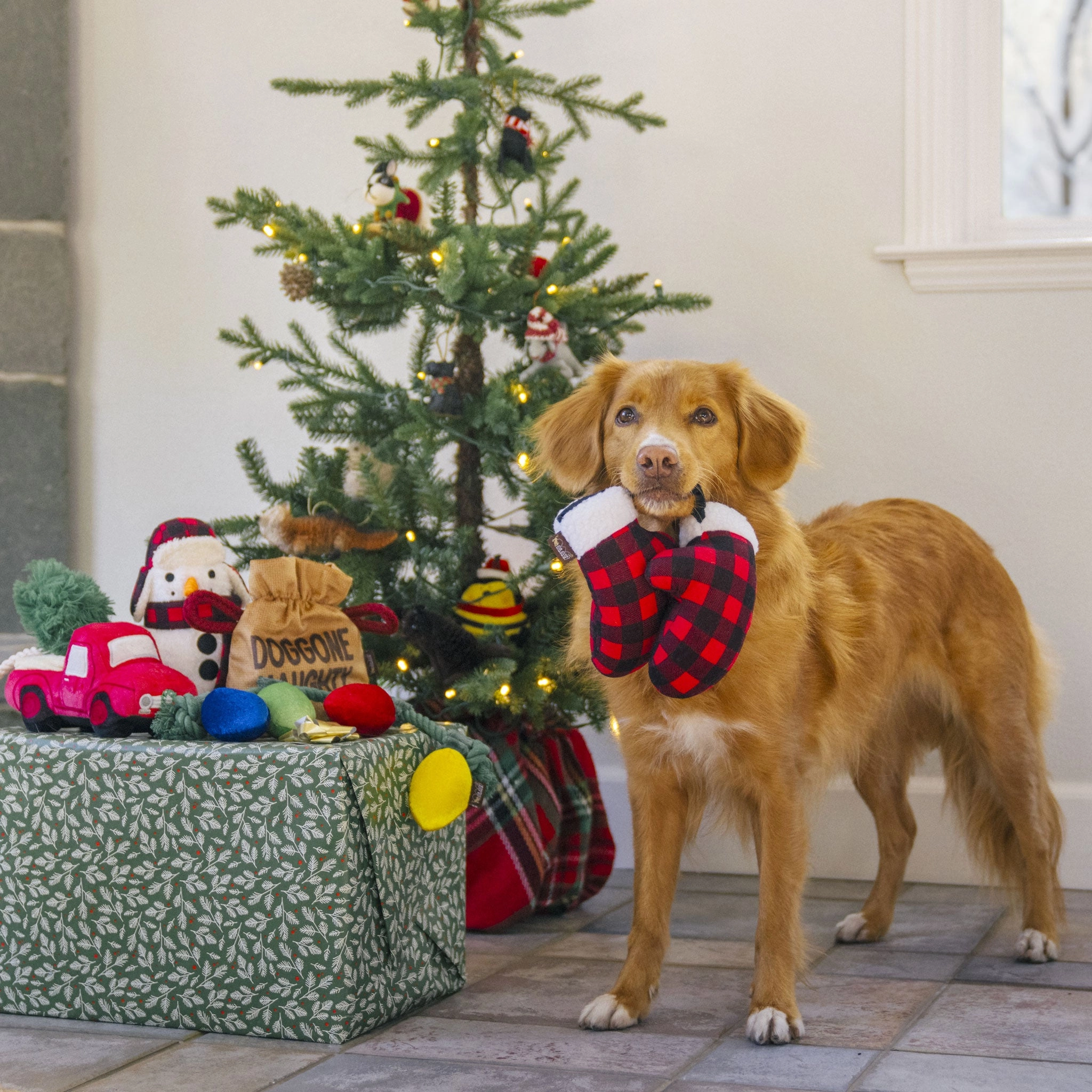P.L.A.Y. Holiday Mittens Red & Black Dog Toys