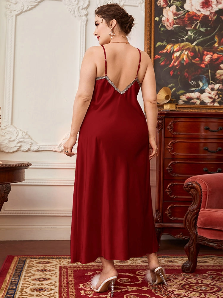 Plus Size Elegant Simulated Silk Long Slip Skirt Pajamas