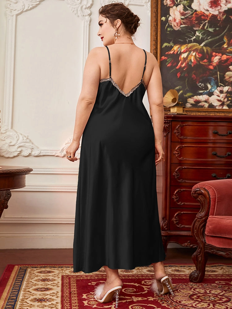 Plus Size Elegant Simulated Silk Long Slip Skirt Pajamas